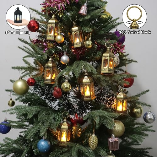 Mini Lanterns for Ramadan Eid Decorations - Brushed Brass, 12 Pcs