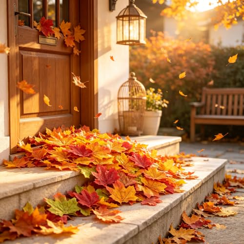 400 Pcs Fake Fall Leaves - Autumn Foliage Decorations for Fall & Thanksgiving - Red