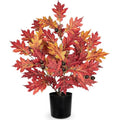Fall Artificial Maple Tree Potted - 20 Inch Faux Autumn Maple Leaf with Pot - Dark Red