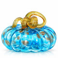 Large Hand Blown Glass Pumpkin Figurine - Fall Harvest Decor - Aquamarin Variation