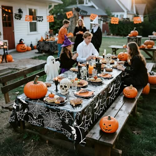Halloween Disposable Tablecloth 54x108 Inch 4 Pack - Spooky Web & Bat Design