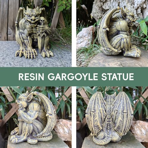 Gothic Gargoyle Statue with Intricate Wings, Demonic Skull, Outdoor Indoor Decor