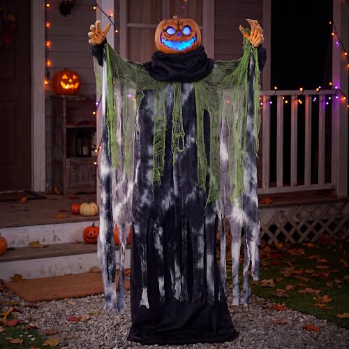 72-Inch Halloween Animatronic Ghost Pumpkin Decor with Sound-Activated Features for Outdoor Yard and Garden