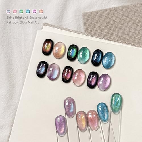 GAOY Rainbow Cat Eye Gel Nail Polish Kit with Magnet - Rainbow Glow Variation