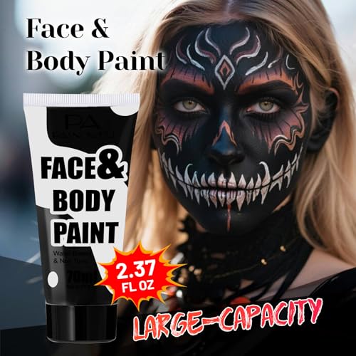 Black Face Paint 70ml - Professional Water-Based Full Coverage Makeup for Halloween & SFX