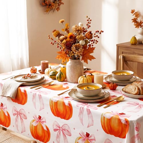 Pink Pumpkin Fall Tablecloth 54x108 Inch - Autumn Party Decor