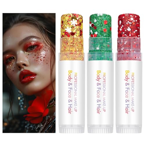 Glitter Makeup Gel Set - Gold, White & Red Variations for Face, Body & Hair