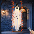 Halloween Outdoor Ghost Swing Decoration with LED Lights & Witch Hat - 5.4FT