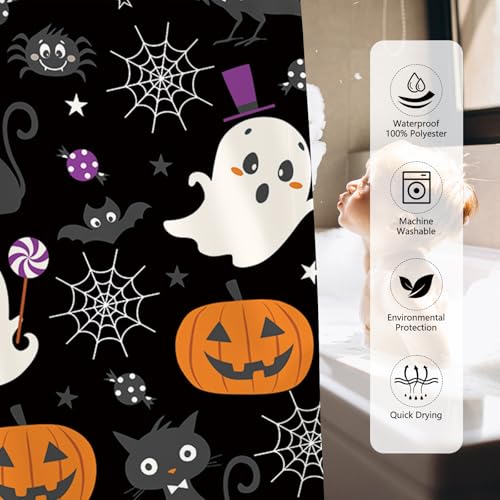 Halloween Spooky Shower Curtain - Black Ghost Bathroom Decor