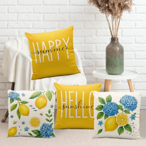 18x18 Summer Lemon Throw Pillow Covers Set of 4 - Farmhouse Home Decor