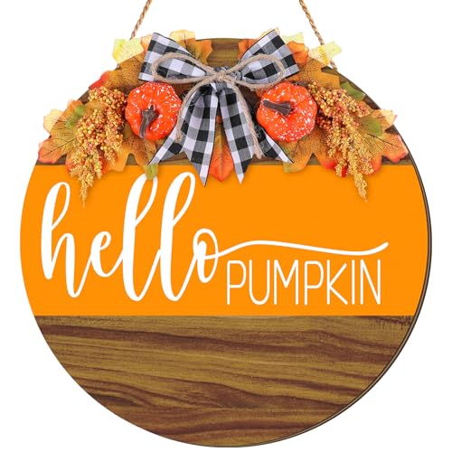 Fall Pumpkin Door Sign - Autumn Wreath Decor for Front Porch