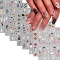 Halloween Nail Decals Set - 10 Sheets 3D Ghost Pumpkin Bat Skull Stickers - Style F