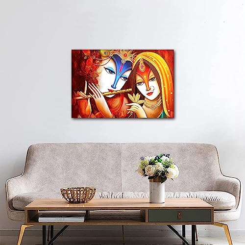 24x16 Inch Framed Wall Art Krishna Canvas Painting for Bedroom Hindu Decor - Variation of Artwork-15