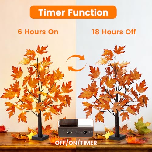 1 Pack 2FT Lighted Maple Tree for Fall Home Decor - Artificial Indoor Tree with LED Lights