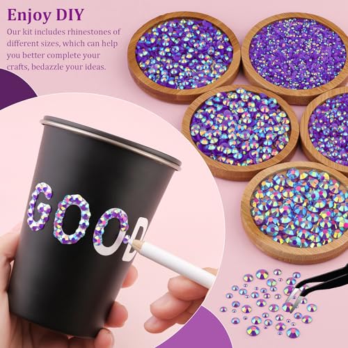 Flatback Rhinestone Set with Jewelry Glue for Crafts and DIY Projects - Dark Purple AB