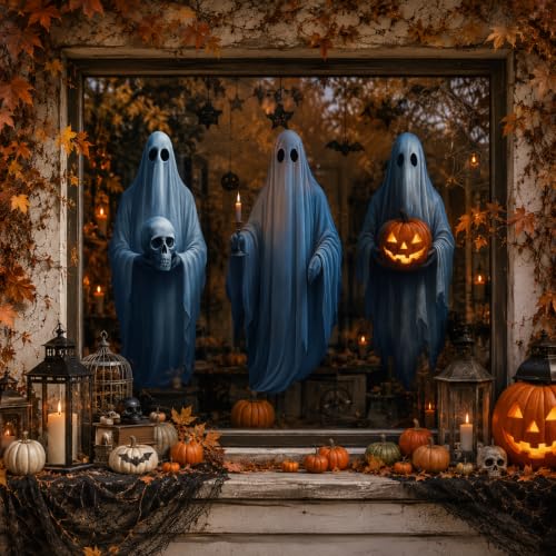 34-Inch Halloween Spooky Ghost Window Cling Decal - Extra Large, Reusable, Double-Sided Decoration - Variation: Spooky Ghosts