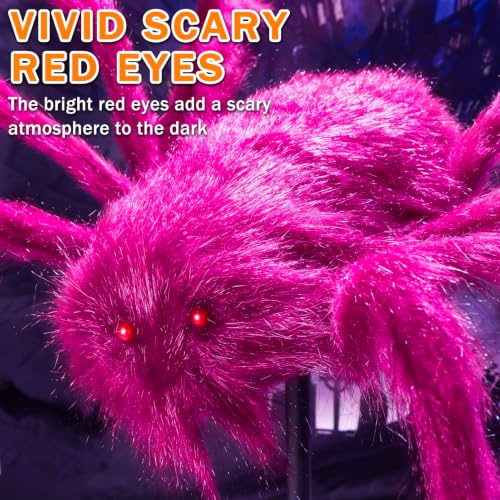 Pink Halloween Giant Spider Decorations Set - 10 Ft & 5 Ft Spiders for Indoor Outdoor Decor
