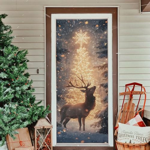 Christmas Deer Door Cover - Stretch Fabric Holiday Porch Decoration 35x79 In Variation of THIS listing