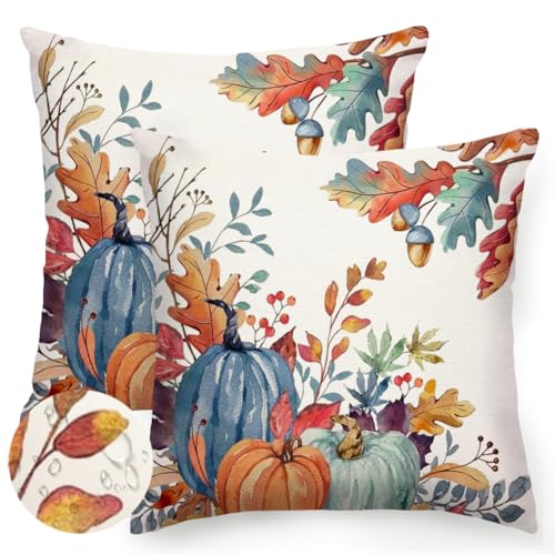Dark Blue Fall Waterproof Outdoor Pillow Covers 20x20 Set of 2