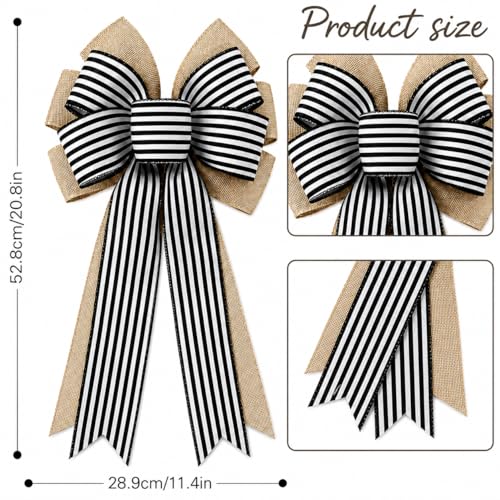 Black White Stripe Halloween Fall Bows - 2 Pcs Rustic Wreath Decorations - Variation of Black White