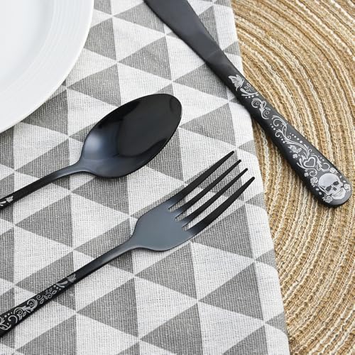 Skull Silverware Set for 4 - 20-Piece Gothic Flatware Cutlery with Skeleton Design