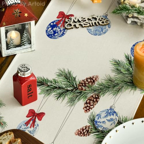 13x60 Inch Xmas Tree Balls Table Runner Home Holiday Decor Beige
