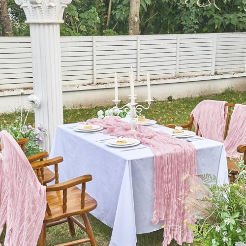 Pink Cheesecloth Table Runner 10FT 2-Piece Set for Wedding & Party Decor - Pink