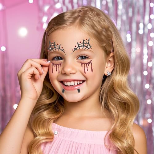 Halloween Face Tattoo Spider Web Stickers with Rhinestones - Variation 08.Halloween B