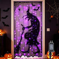 Lighted Halloween Curtain with Purple LEDs & Black Lace Witch Pattern - 40x84 Inch Decor