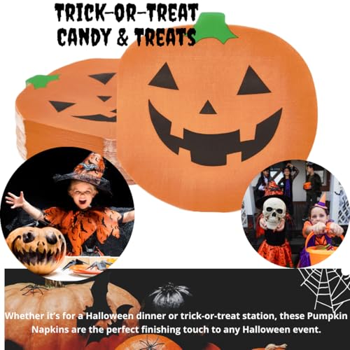 Halloween Pumpkin Napkins - 100-Count PUMPKIN Shape 3-Ply Disposable Paper Party Napkins