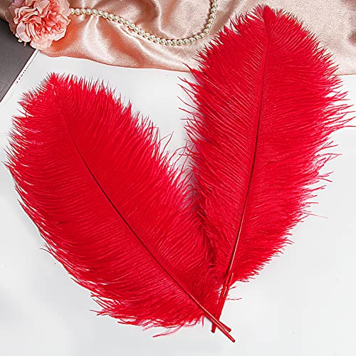 Red Ostrich Feathers 14-16 Inch Bulk 12 Pieces for Wedding Party Decor