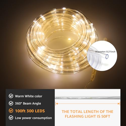 Blue 2x50ft LED Rope Light with Remote & 8 Modes - Outdoor Twinkle Decor