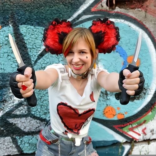 Halloween Women's Clown Costume Accessories Set - Red, Black & White Hair Clips & Balloons