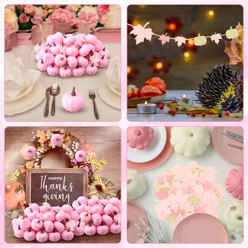 Pink Mini Pumpkins Set - 50 Foam 2 Inch with 100 Confetti for Fall & Events - Variation: Pink / Classic Style