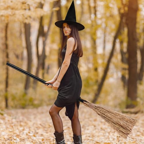 Halloween Witch Broom and Hat Set - 12 Piece Cosplay Costume Accessories