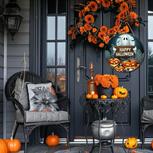 Halloween Ghost Pumpkin Wooden Door Sign - Multicolor 03, Festive Wall Art