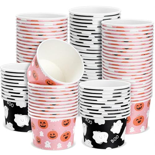 Halloween Ghost Ice Cream Cups 8 oz - Pack of 100 - Elegant Boo Pumpkin Design