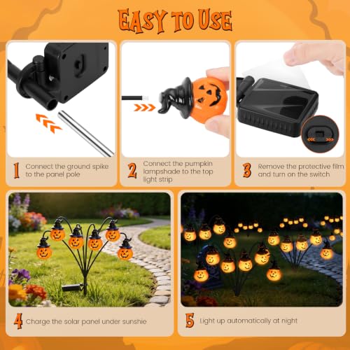 2 Pack Halloween Pumpkin Solar Lights Outdoor, Jack-o'-Lantern Decor - Variation of Pumpkin Lights / Pumpkin Lights / 2