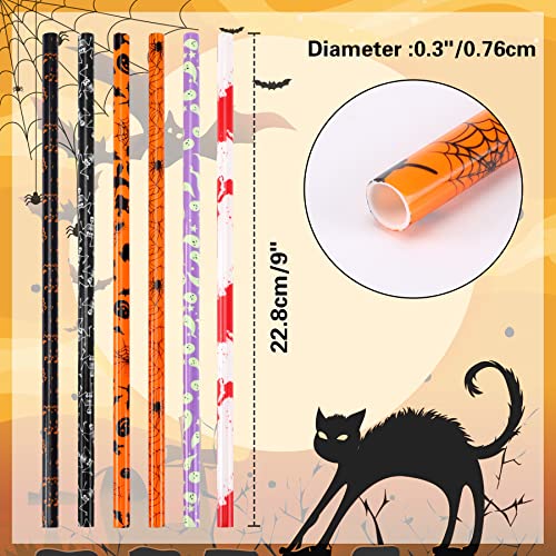 Halloween Reusable Drinking Straws 30 Pcs - Pumpkin, Bat, Skeleton, Spider Web - Straight Style