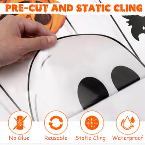 Halloween Ghost Window Clings Set - Large Ghost Pumpkin Bats for Holiday Decor