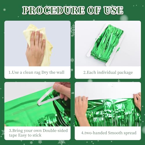 Green Fringe Backdrop Streamers for Party Decorations 2 Pack - 3.3 x 8.2 Feet