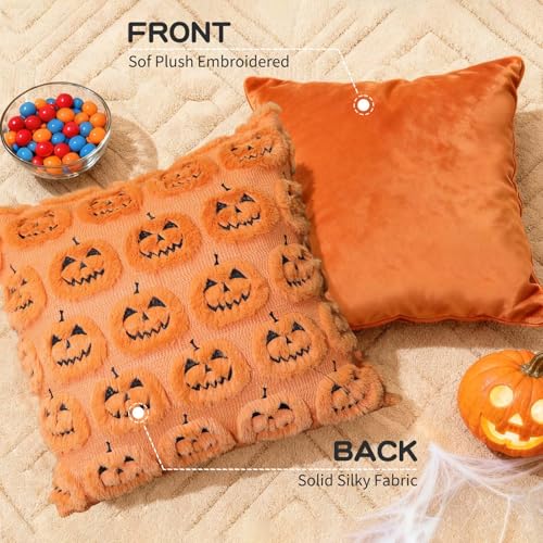 Halloween Grinning Pumpkin Throw Pillow Covers 18x18 Set of 2 Fall Decorations