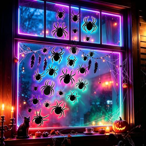 DIYASY 36-Piece Multicolor Halloween Lighted Spider Wall Decor - 3D Light Up Spider Set