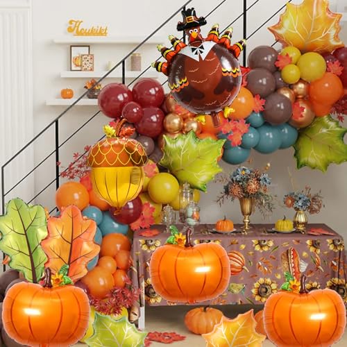 Fall Foil Balloon Decorations Set - Pumpkin Turkey Acorn Maple Leaf 3