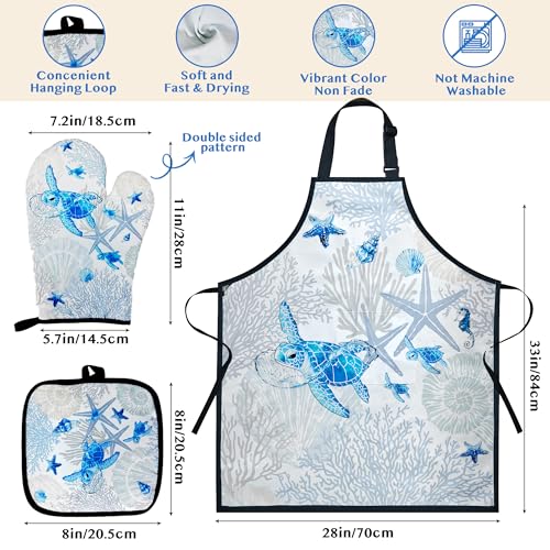 Ocean Bamboo Kitchen Utensil Set with Apron Oven Mitt & Potholder - Coastal Decor