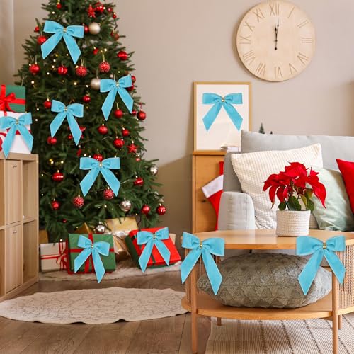 Blue Christmas Bow Set - Velvet Ribbon Wreath Ornaments & Holiday Decorations