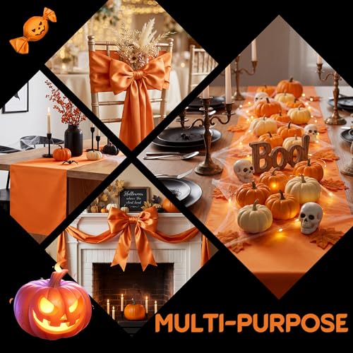 Orange Satin Table Runner 12 x 108 Inch Set of 4 - Reusable Fall & Boho Decor