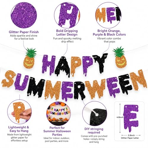 Summerween Glitter Banner Party Decorations - Tropical Theme DIY Hanging Sets
