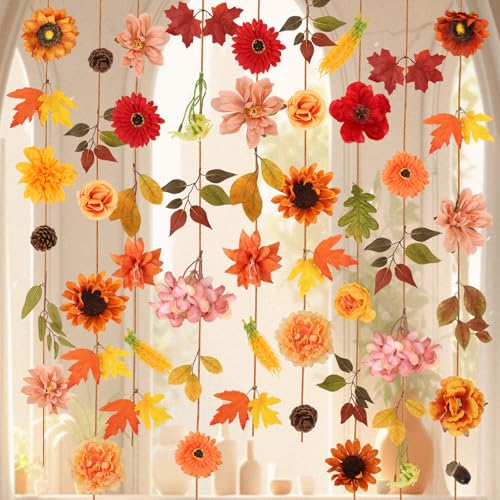 Artificial Flower Garland Set - Fall Wreaths & Garden Wall Decor, 6 Pieces, 35.4 Feet