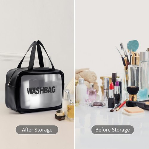 Miss or Miss Travel Wash Toiletry Bag for Women Men, Translucent Waterproof Makeup Cosmetic Bag Travel Organizer for Accessories, Toiletries,Set of 3,Black